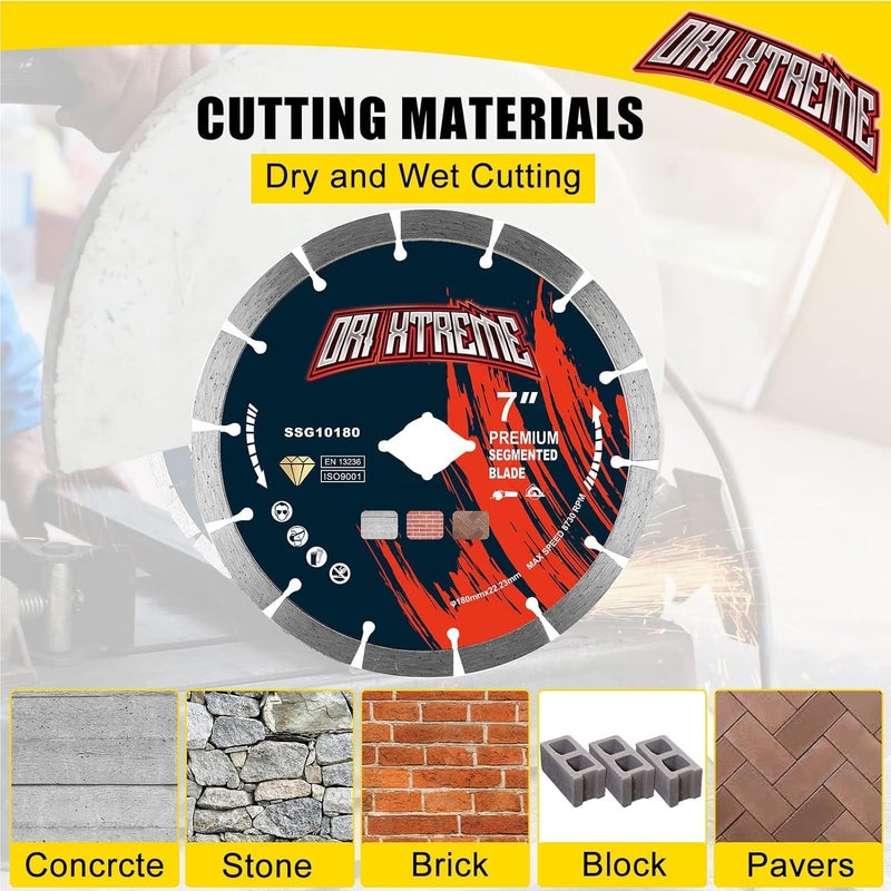ORIXTREME 7 Inch Diamond Saw Blade 10Pcs, Segmented General Purpose Blade Dry/Wet Cutting Concrete, Masonry, Brick, Block,7/8"-5/8” Arbor - Image 4